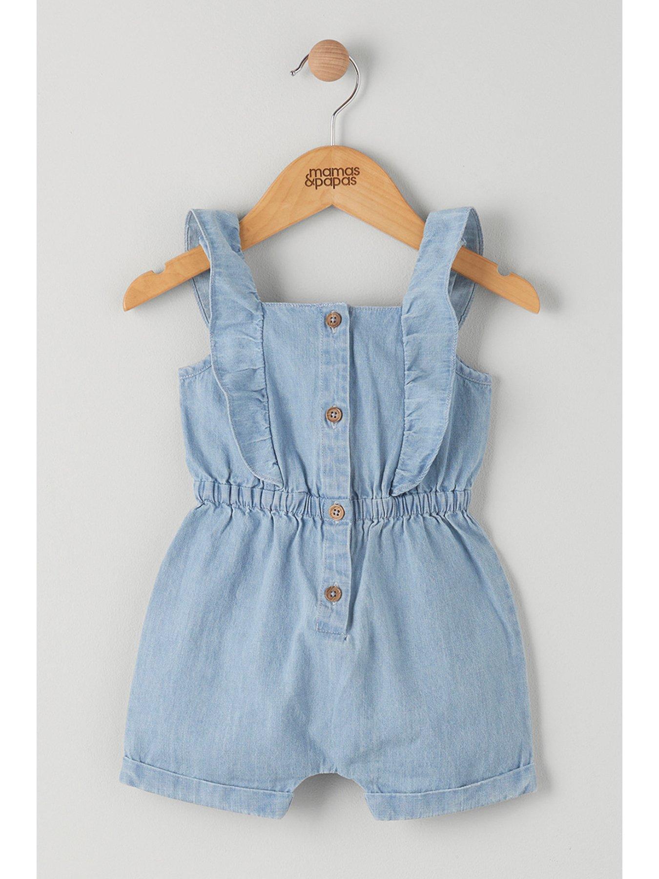 Image 4 of 4 of Mamas & Papas Baby Girls Chambray Playsuit - Blue