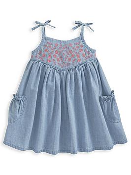 Mamas & Papas Baby Girls Chambray Embroidered Bodice Dress - Blue