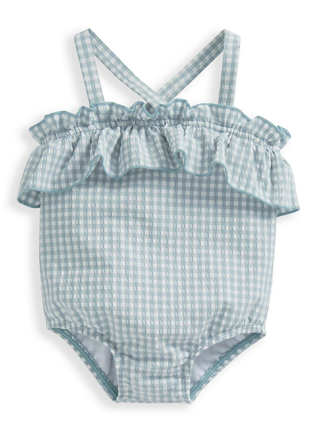 Mamas & Papas Baby Girls Gingham Swimsuit Blue very.co.uk