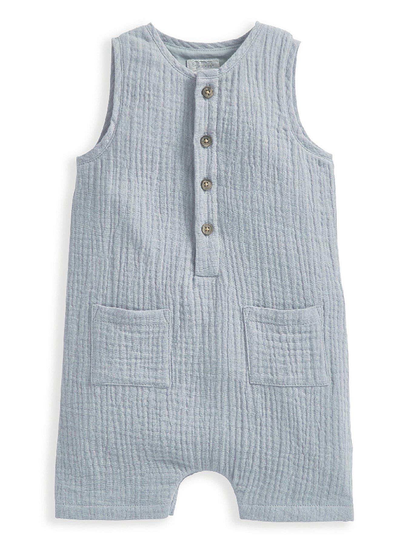 Mamas Papas Baby Boys Crinkle Sleeveless Romper Blue Very