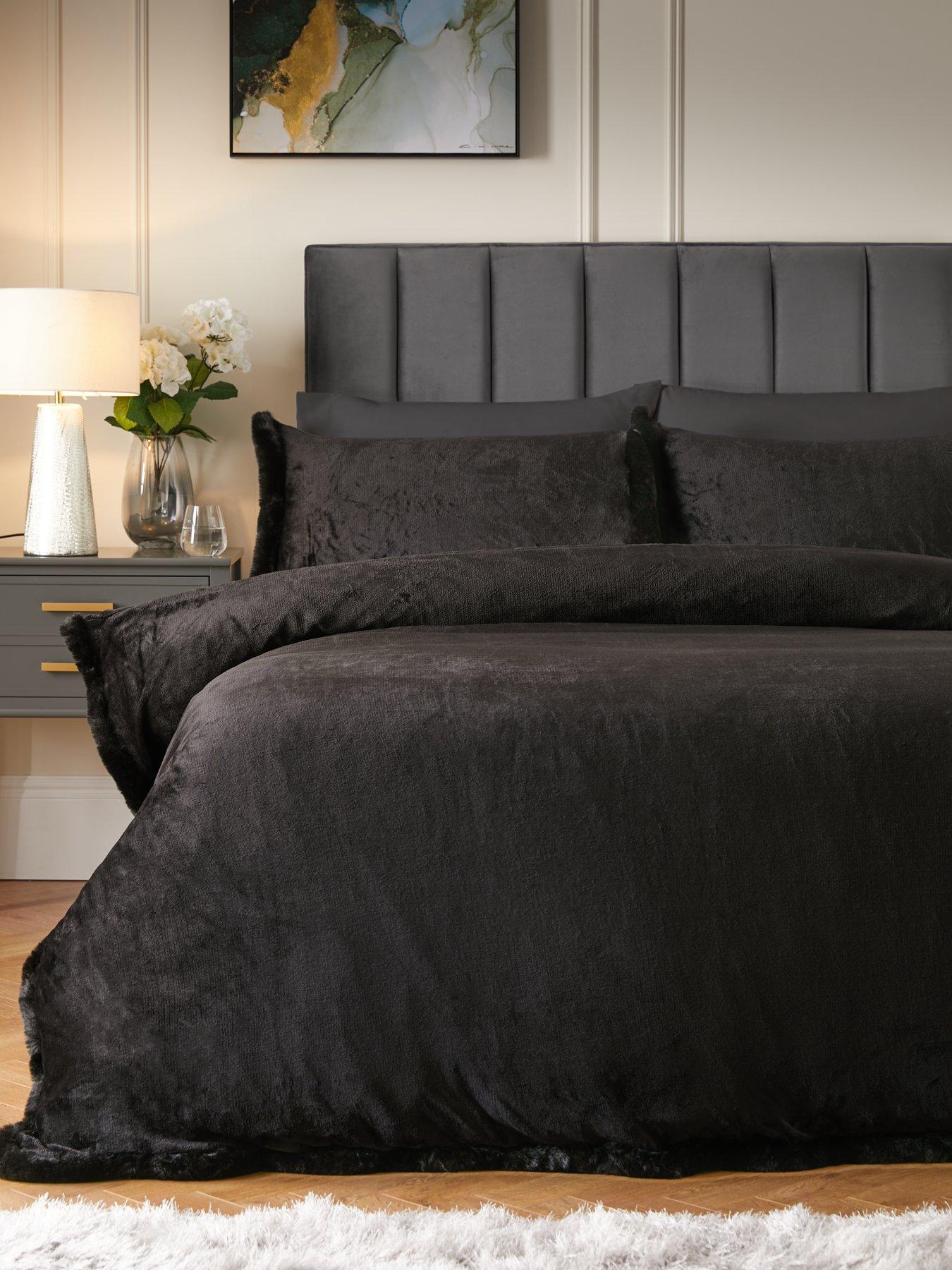 Very Home Velvet Faux Fur Trim Duvet Cover Set Charcoal very.co.uk