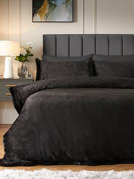 Product photograph of Very Home Velvet Faux Fur Trim Duvet Cover Set - Charcoal from very.co.uk