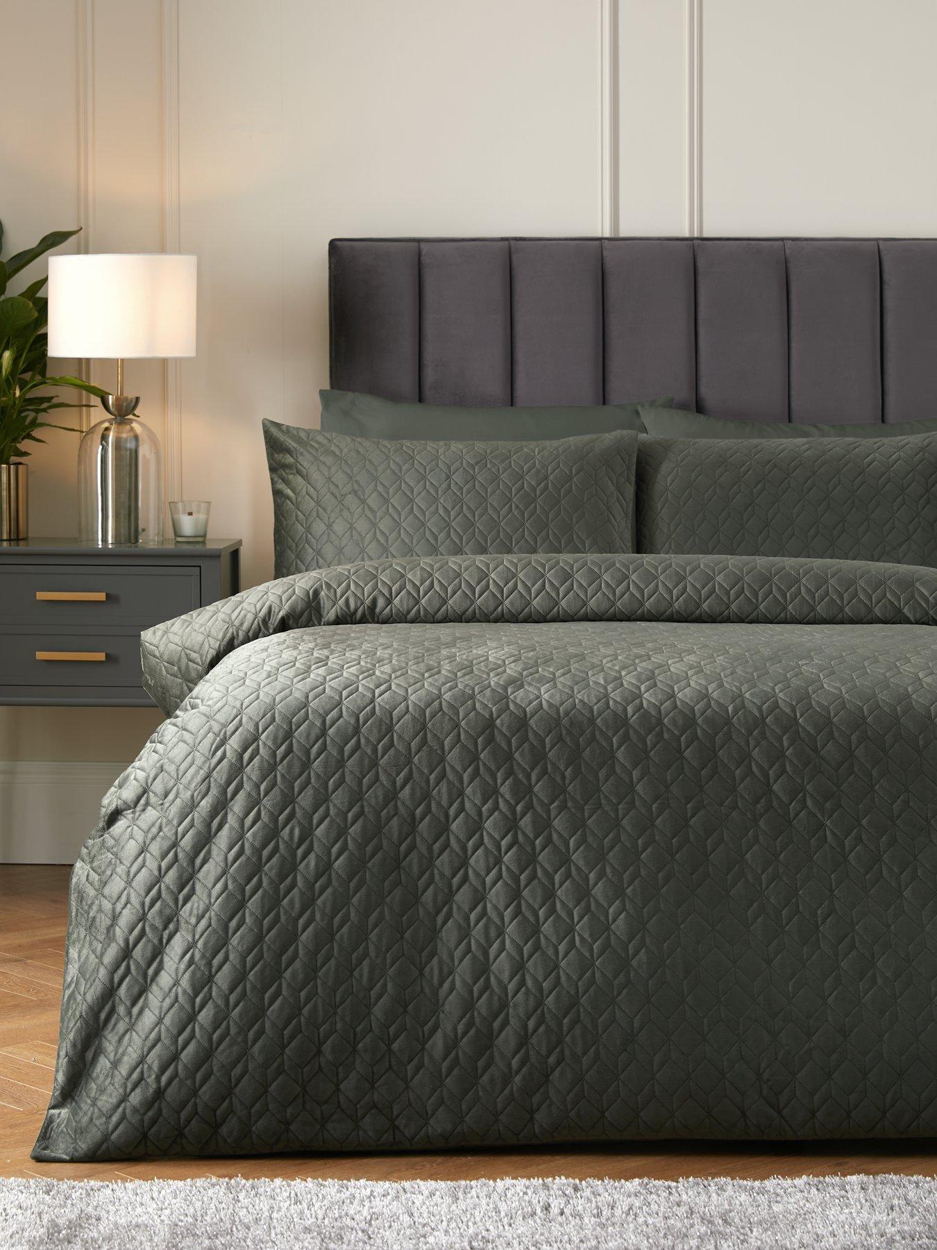Product photograph of Very Home Velvet Embroidered Esme Duvet Cover Set - Green from very.co.uk