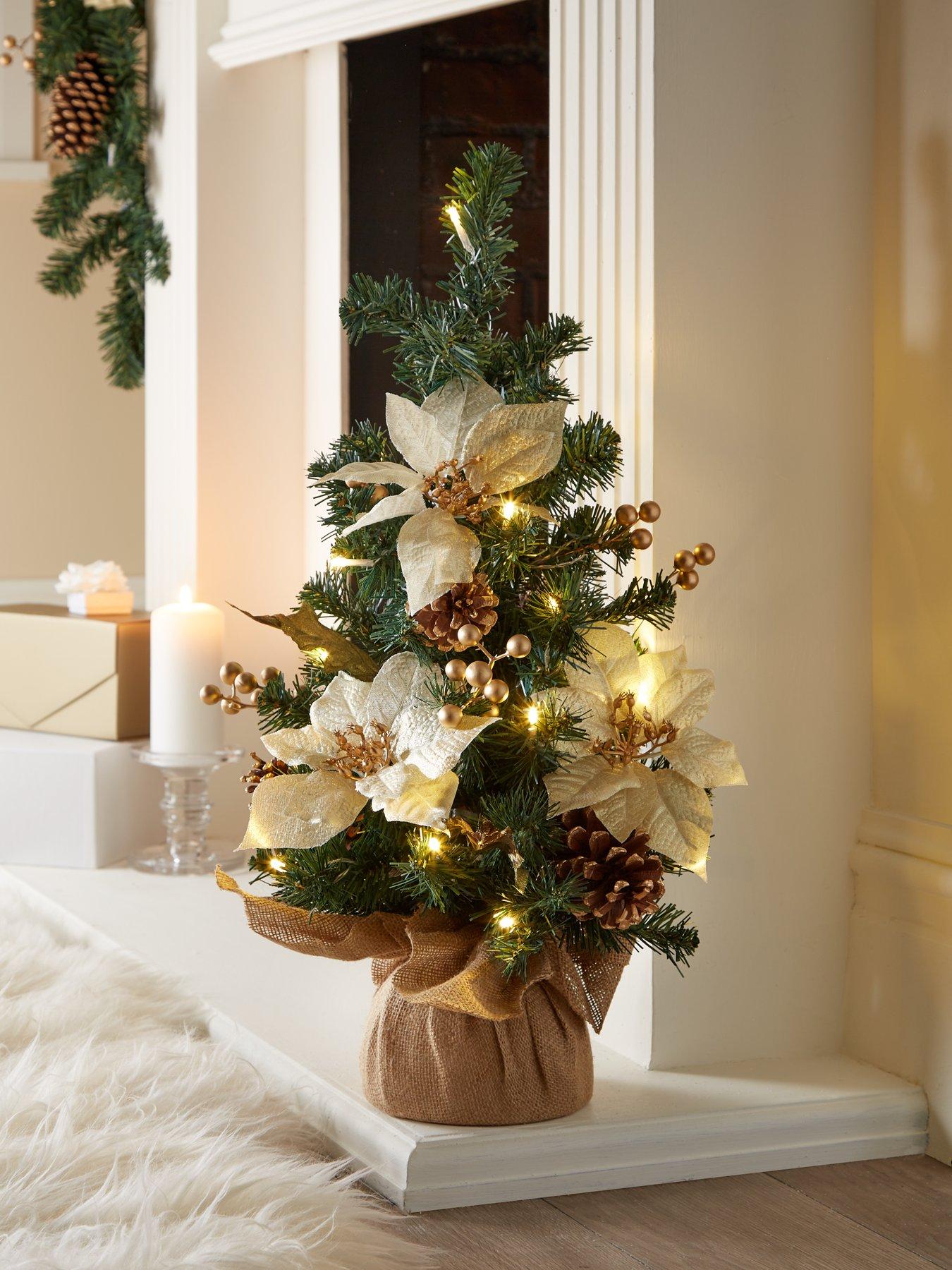 undefined 24 Inch Poinsettia Lit Table Top Christmas Tree  - Gold