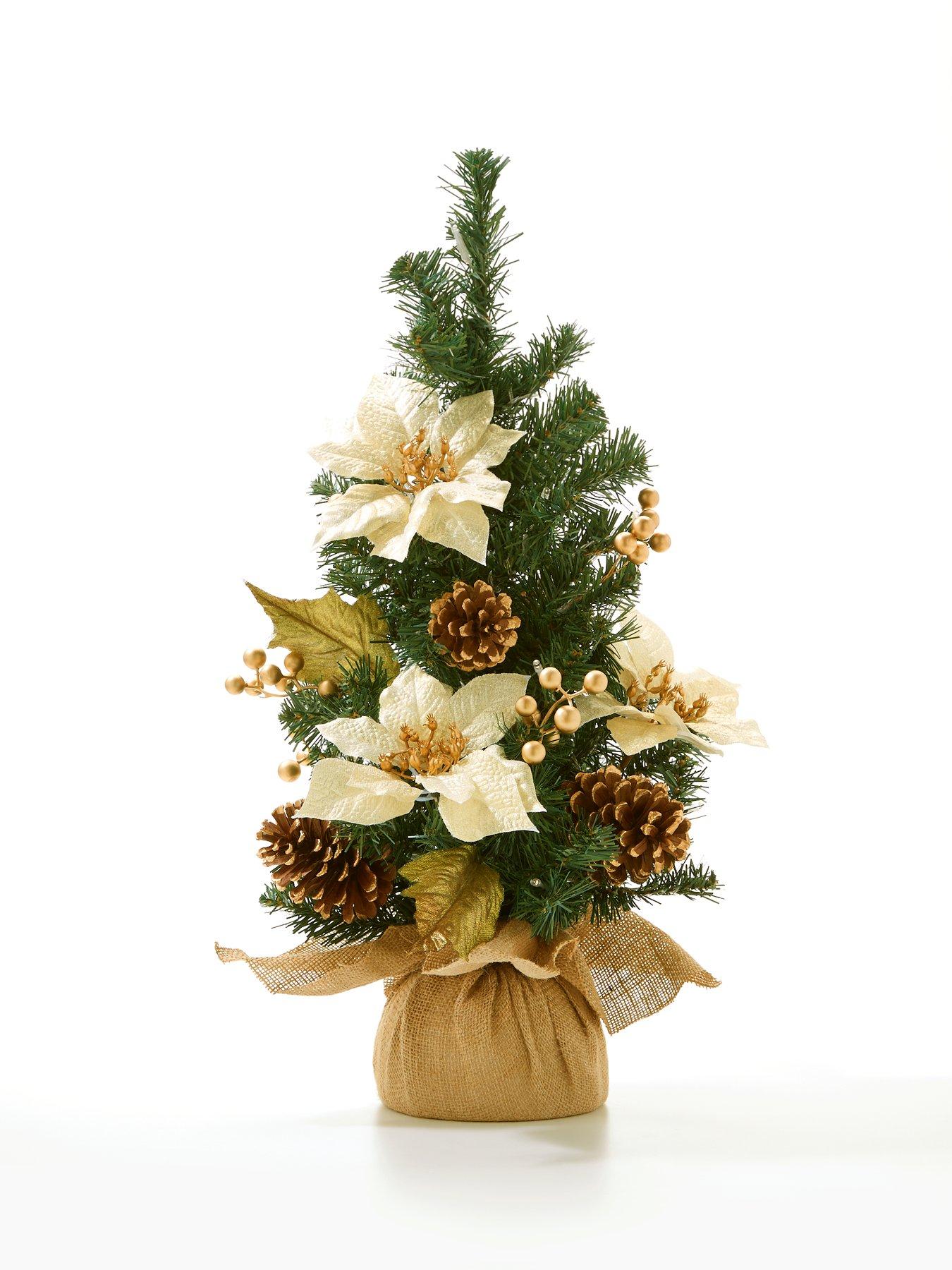 Image 2 of 6 of 24 Inch&nbsp;Poinsettia Lit Table Top Christmas Tree&nbsp; -&nbsp;Gold