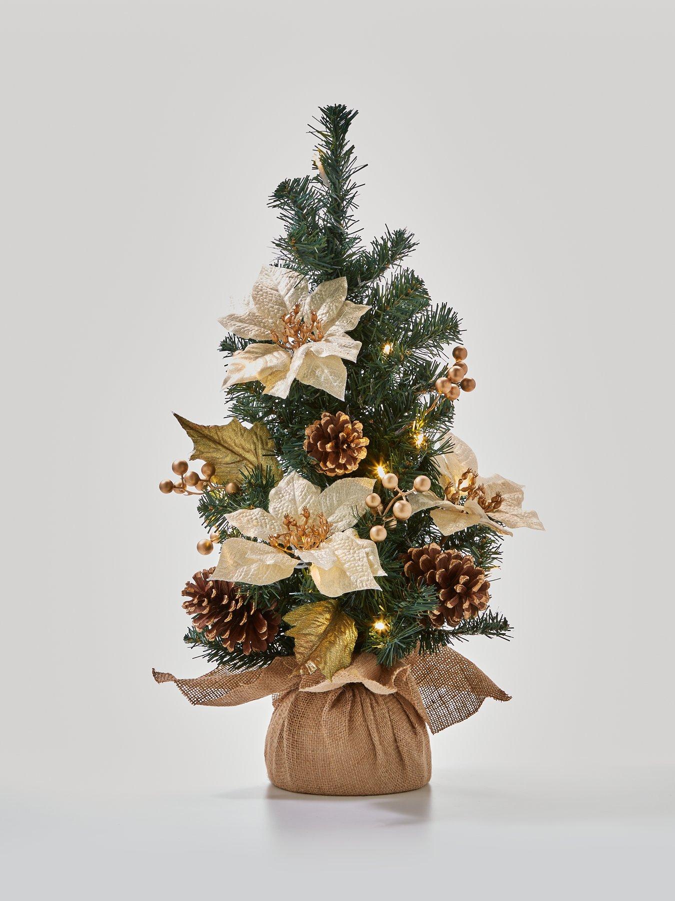 Image 3 of 6 of 24 Inch&nbsp;Poinsettia Lit Table Top Christmas Tree&nbsp; -&nbsp;Gold