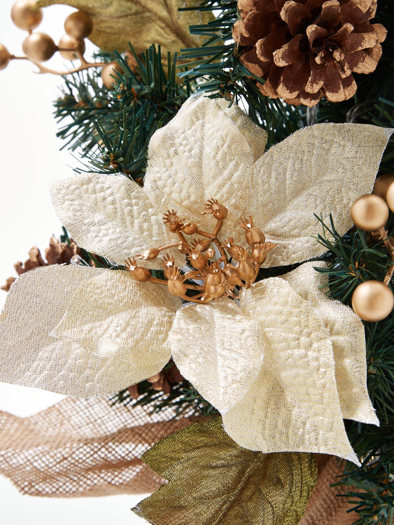 Image 4 of 6 of 24 Inch&nbsp;Poinsettia Lit Table Top Christmas Tree&nbsp; -&nbsp;Gold