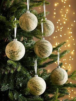 Product photograph of Very Home Set Of 6 Marble Frosted Christmas Tree Baubles - Green from very.co.uk