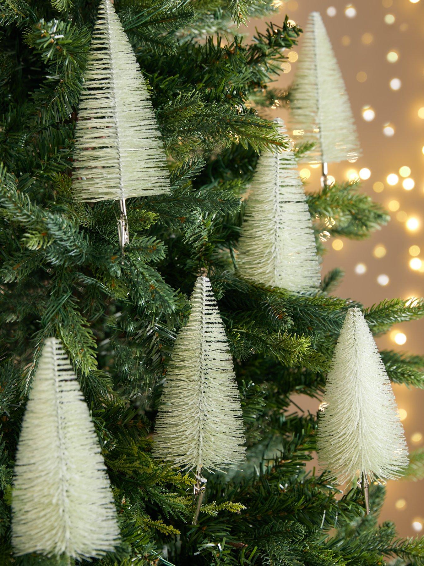 undefined Set of 6 Bottle Brush Green Christmas Tree Clips with Frosted Tips