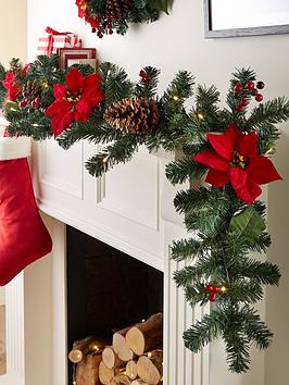 Product photograph of 6ft Poinsettia Pre Lit Christmas Garland - Red from very.co.uk
