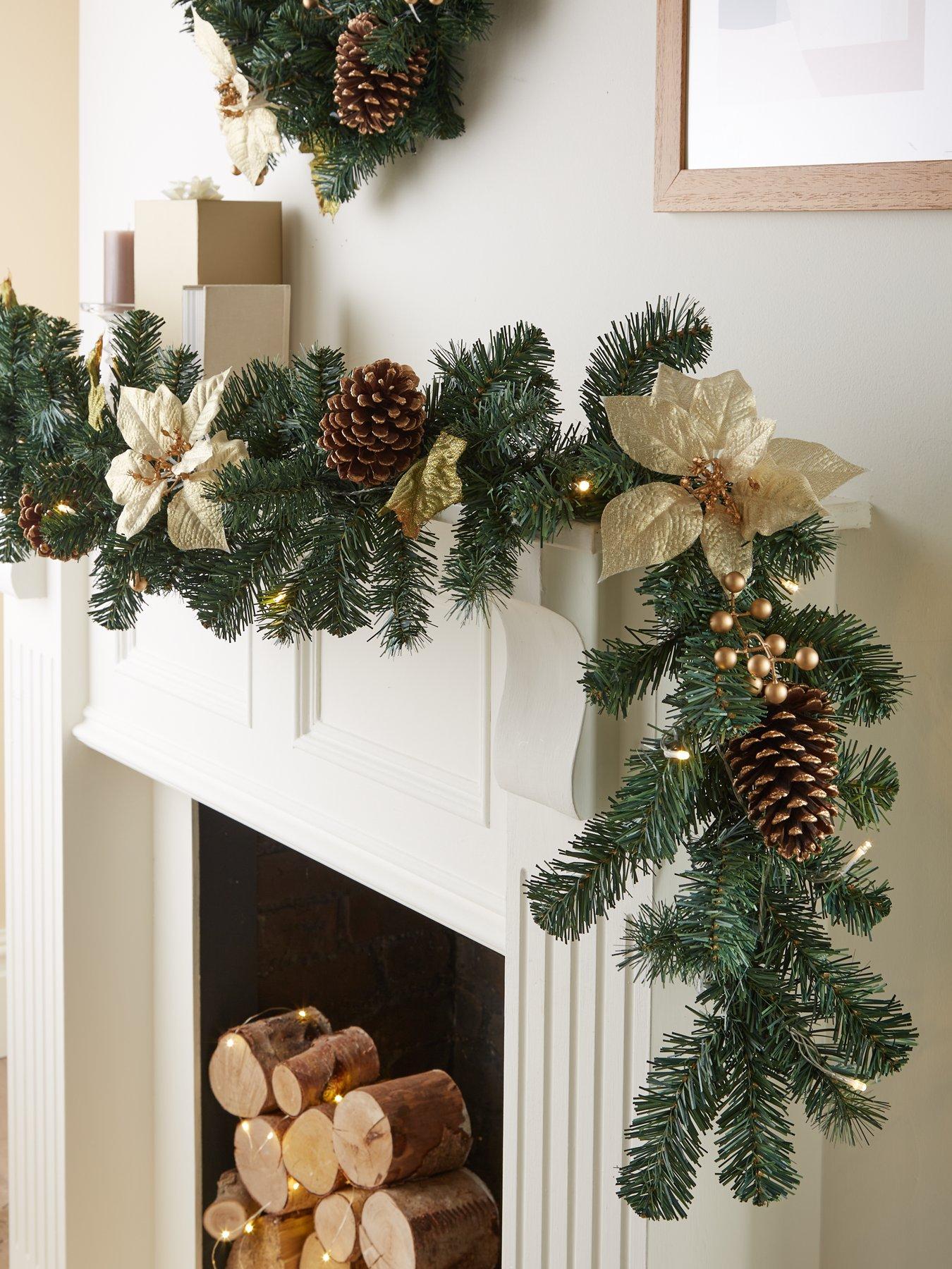 Image 1 of 6 of 6ft Poinsettia Pre Lit Christmas Garland - Gold