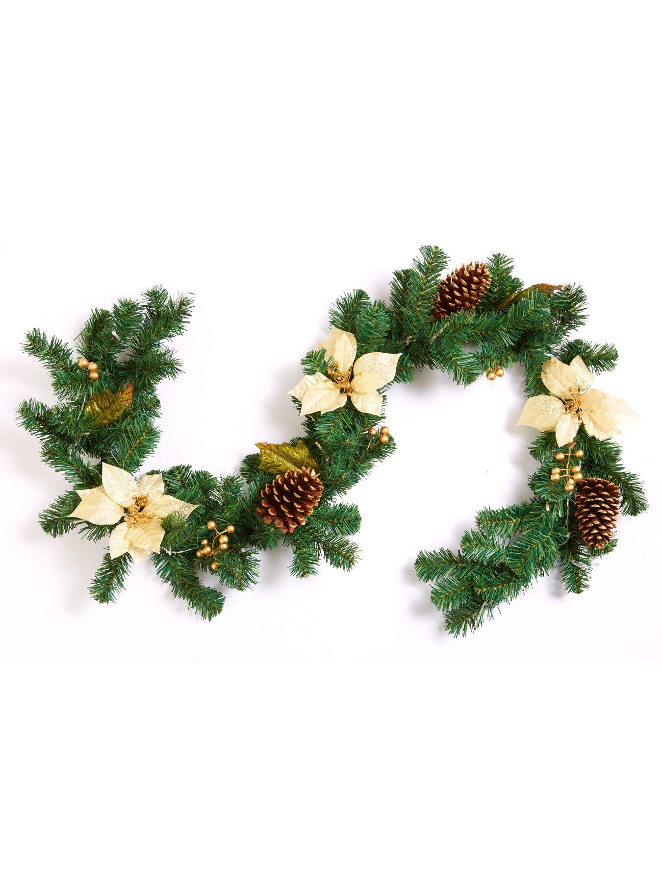 Image 2 of 6 of 6ft Poinsettia Pre Lit Christmas Garland - Gold