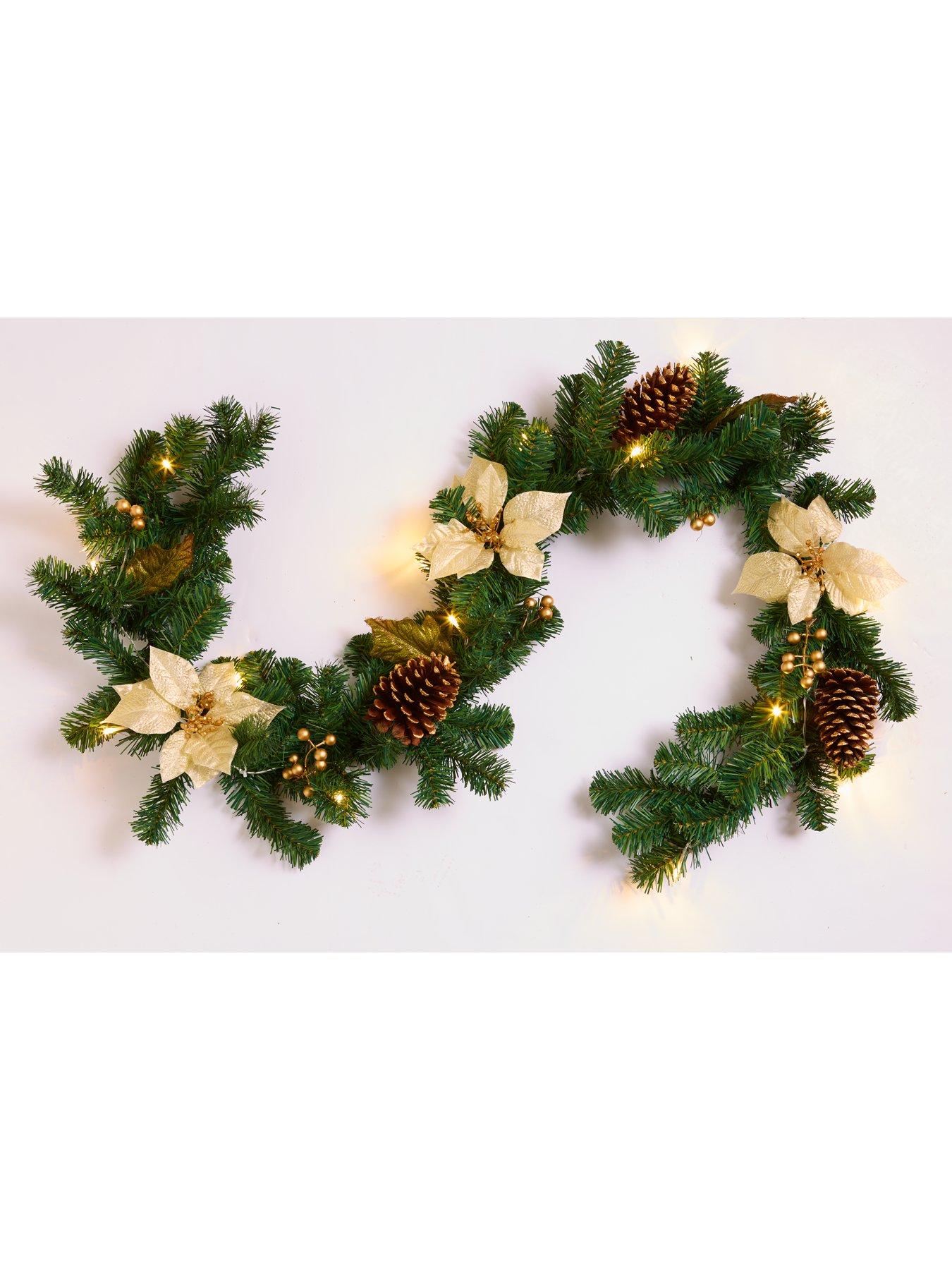 Image 3 of 6 of 6ft Poinsettia Pre Lit Christmas Garland - Gold