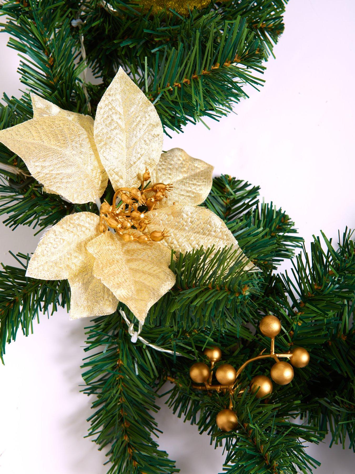 Image 4 of 6 of 6ft Poinsettia Pre Lit Christmas Garland - Gold