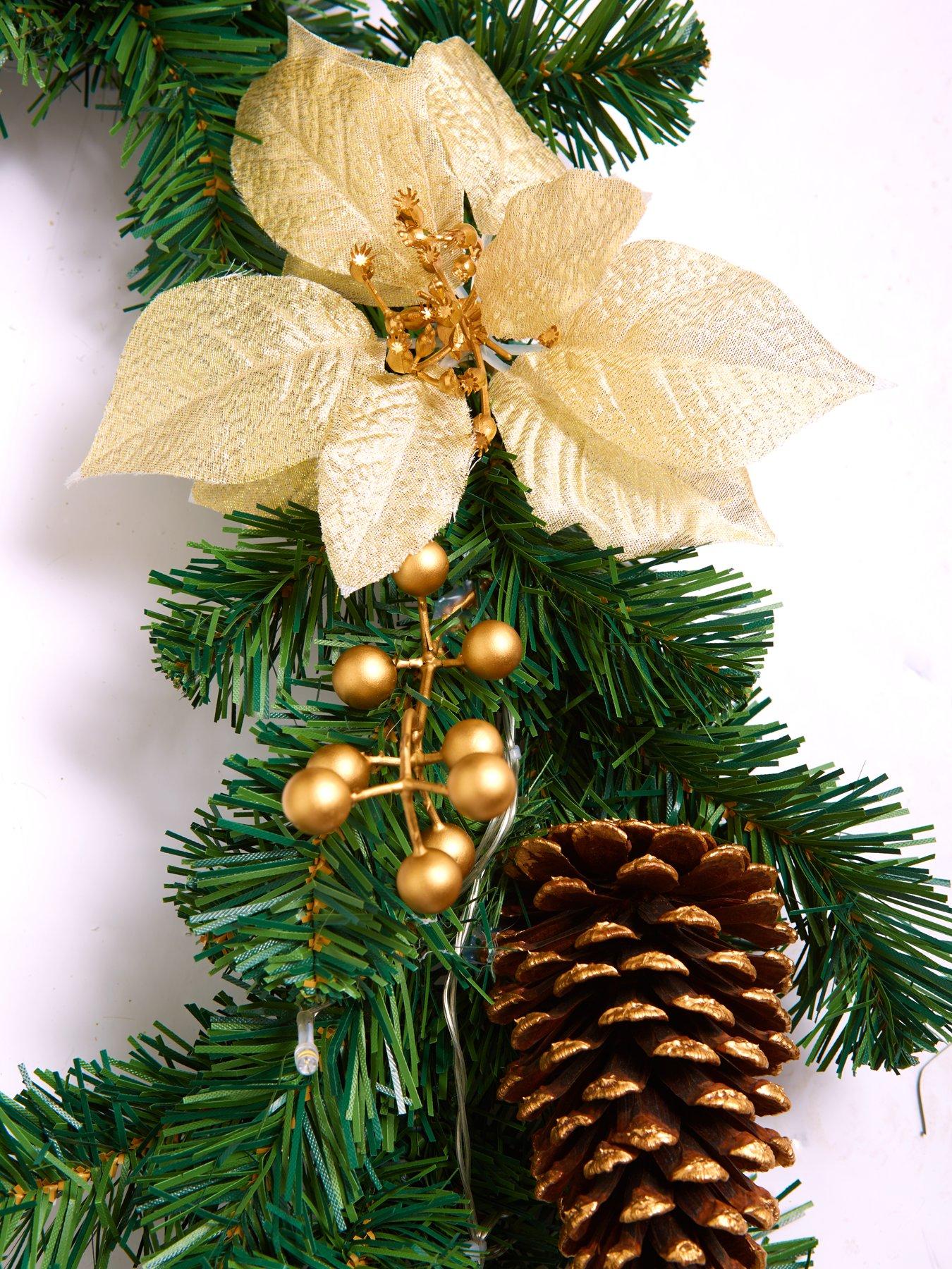Image 5 of 6 of 6ft Poinsettia Pre Lit Christmas Garland - Gold