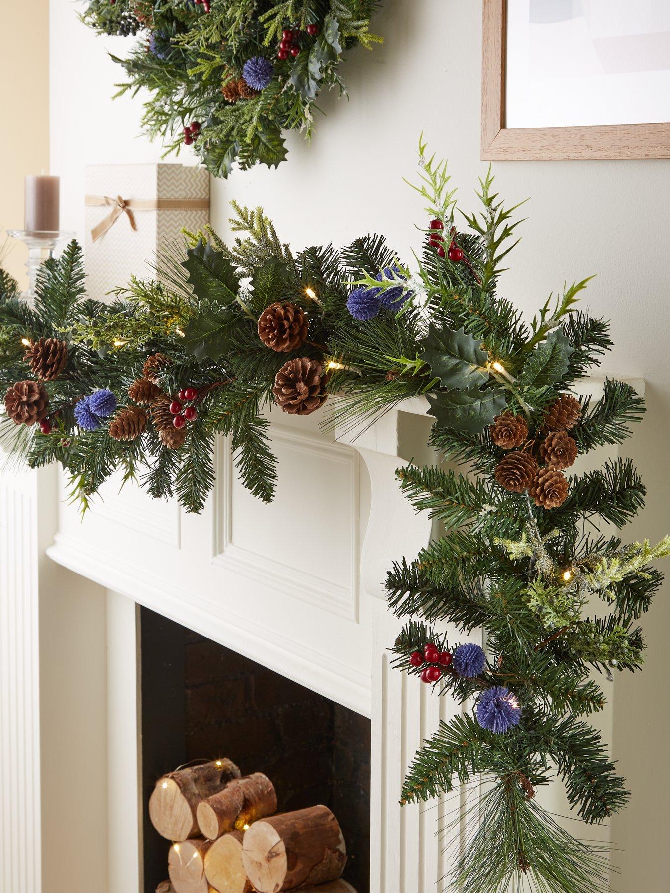 Very Home Blue Thistle PreLit Christmas Garland very.co.uk