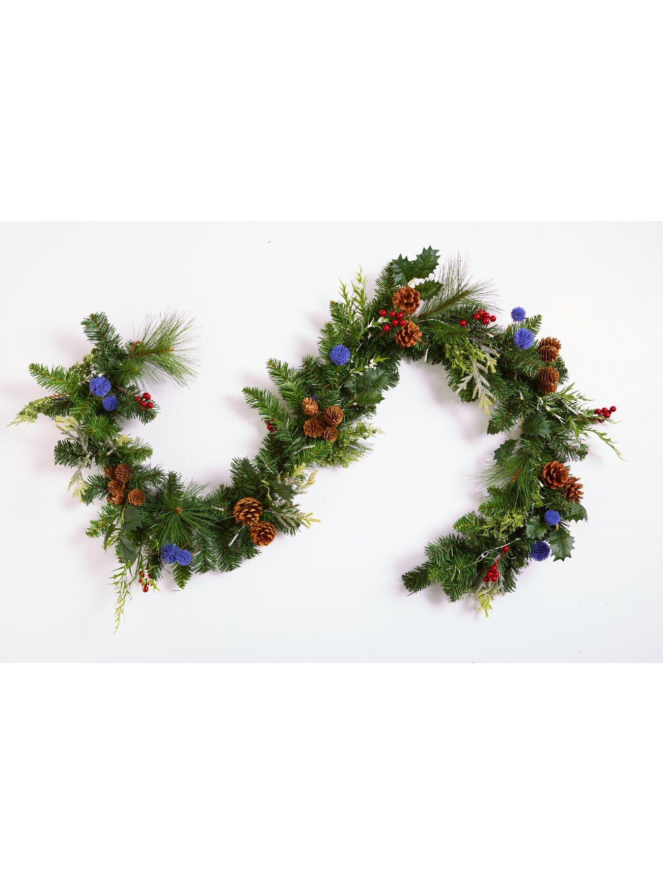 Very Home Blue Thistle PreLit Christmas Garland very.co.uk