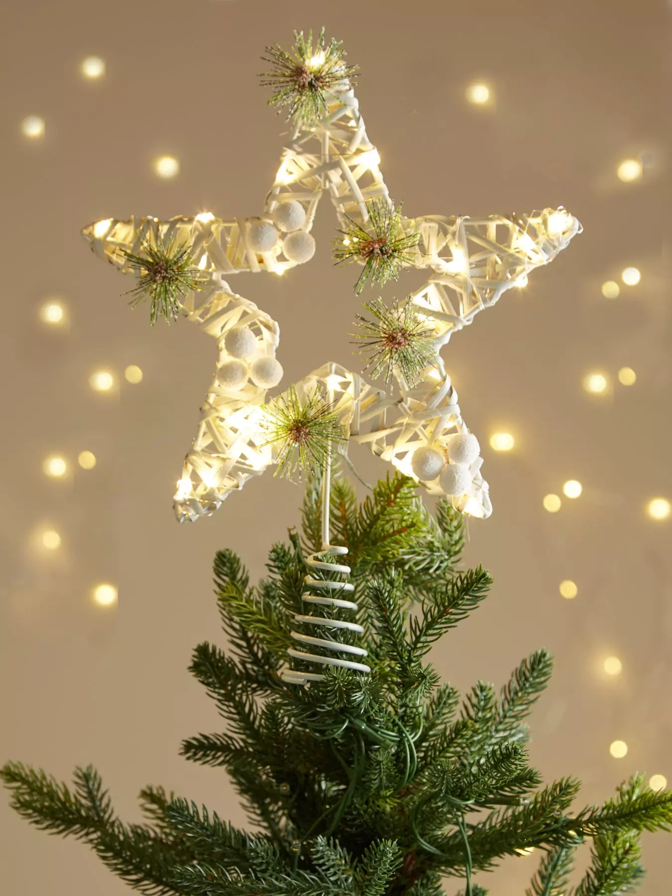 Christmas Tree Topper Star Jeweled Crown Tree Topper with 60 Warm Whit