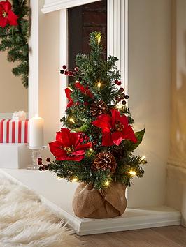 Product photograph of 24 Inch Poinsettia Table Top Pre Lit Christmas Tree from very.co.uk