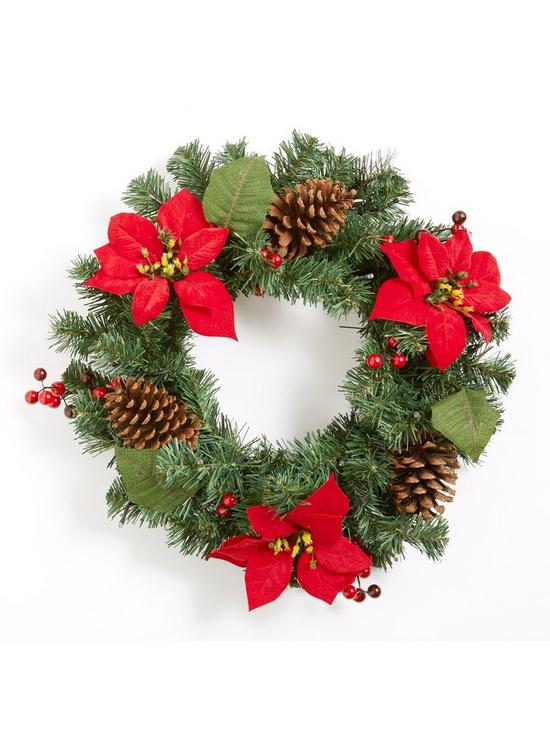 stillFront image of everyday-poinsettia-pre-lit-christmas-wreath-red