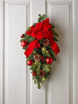 Product photograph of Very Home Bows And Baubles Teardrop Lit Christmas Wreath Door Hanger from very.co.uk