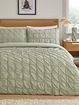 Product photograph of Very Home Pleated Duvet Cover Set - Green from very.co.uk