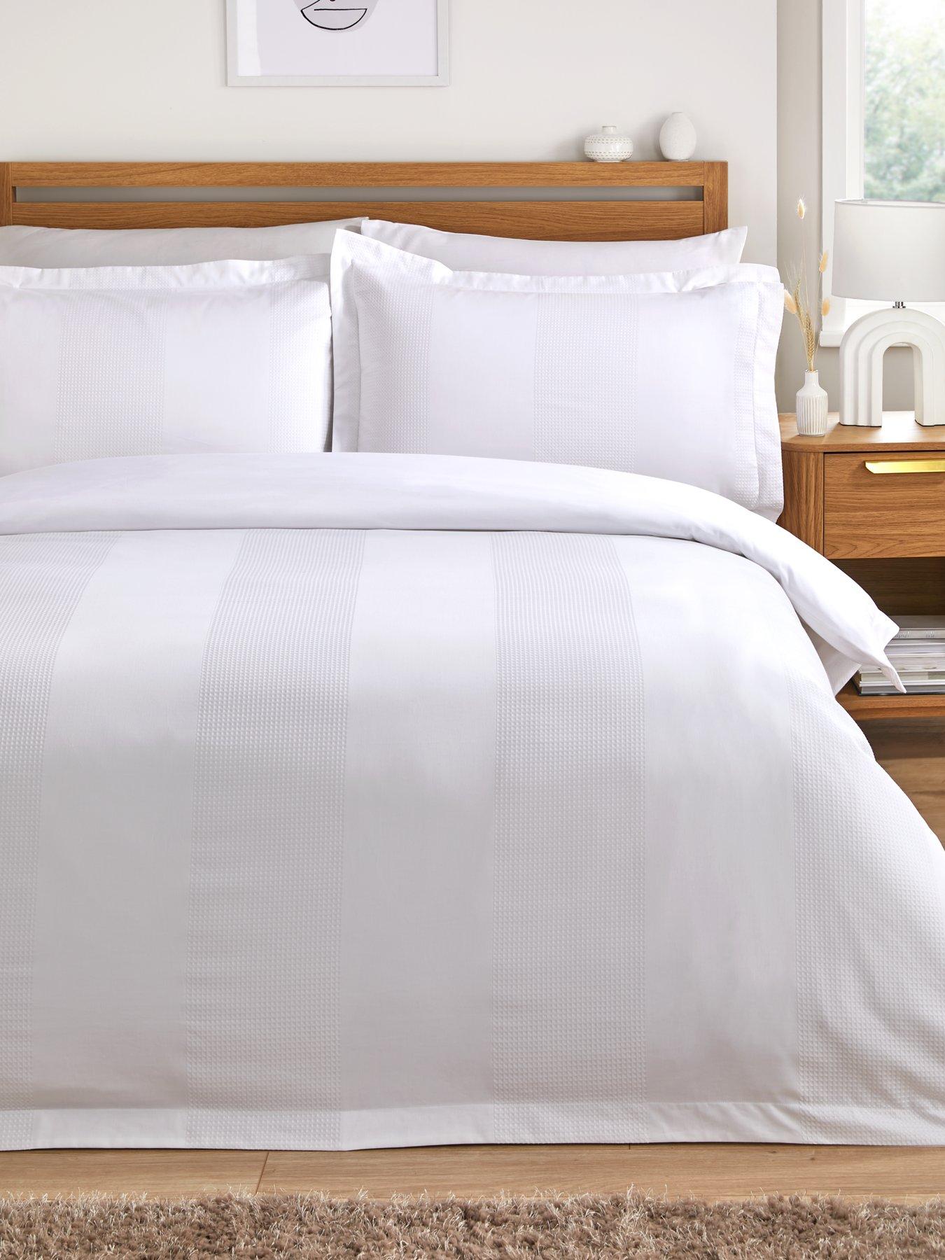 The Very Collection Waffle Stripe Duvet Cover Set - White
