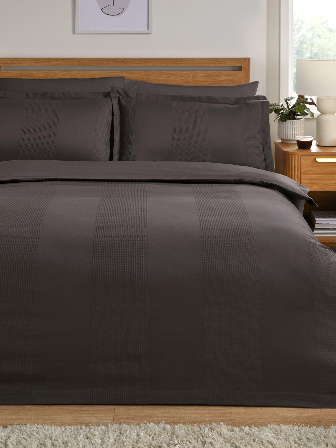 undefined Waffle Stripe Duvet Cover Set - Charcoal