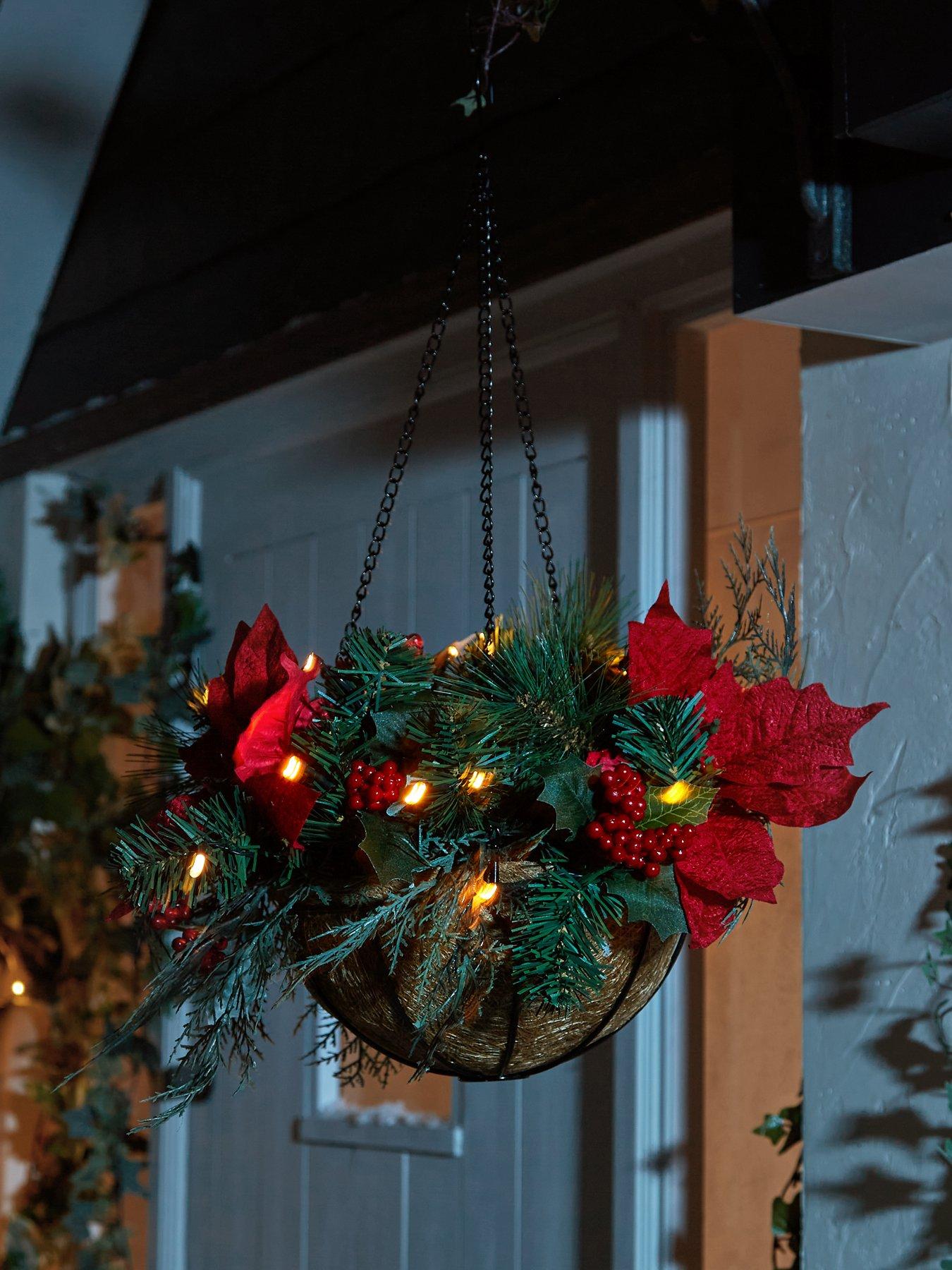 Image 1 of 5 of The Very Collection Pre Lit Poinsettia&nbsp;Christmas&nbsp;Hanging Basket - Red