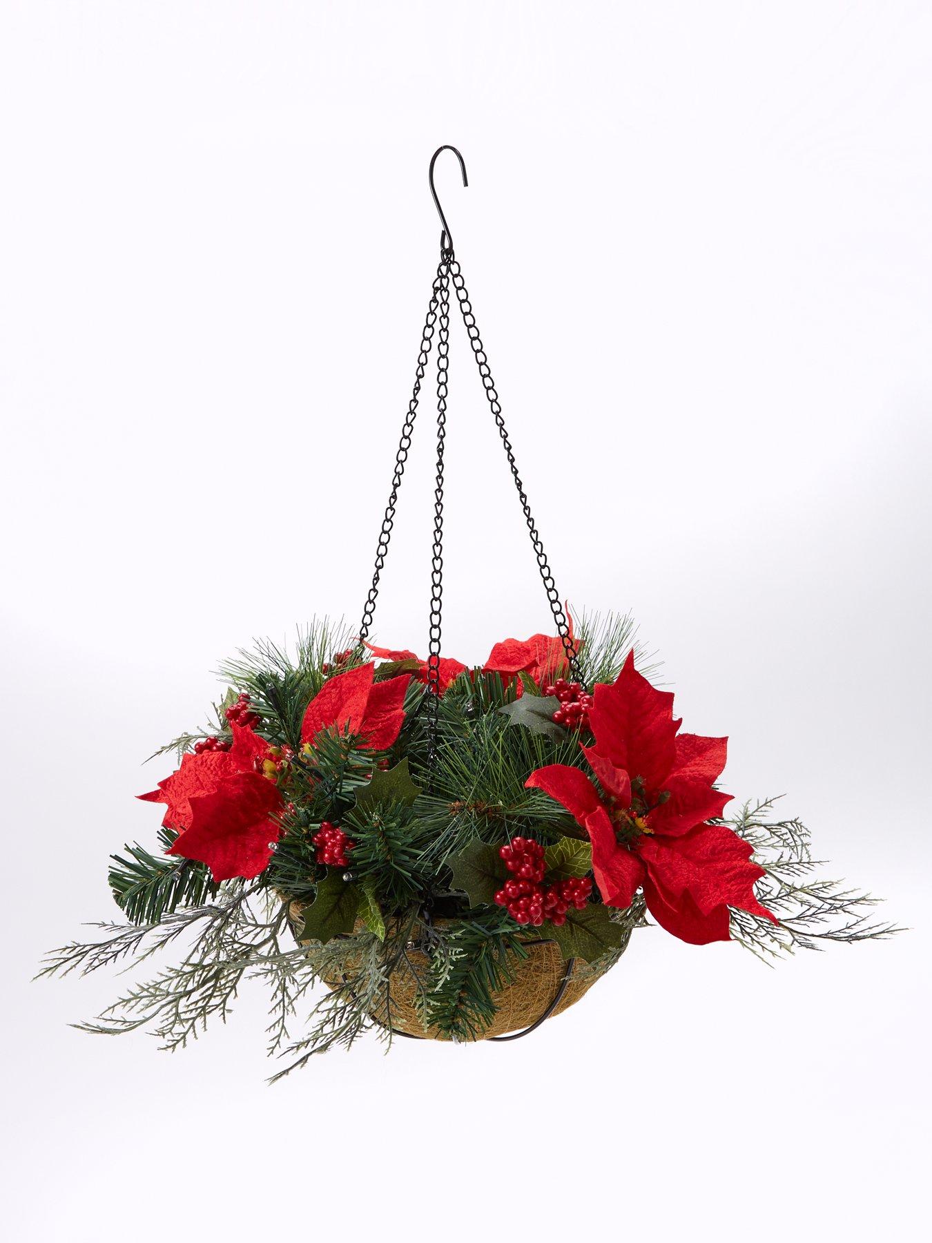 Image 2 of 5 of The Very Collection Pre Lit Poinsettia&nbsp;Christmas&nbsp;Hanging Basket - Red
