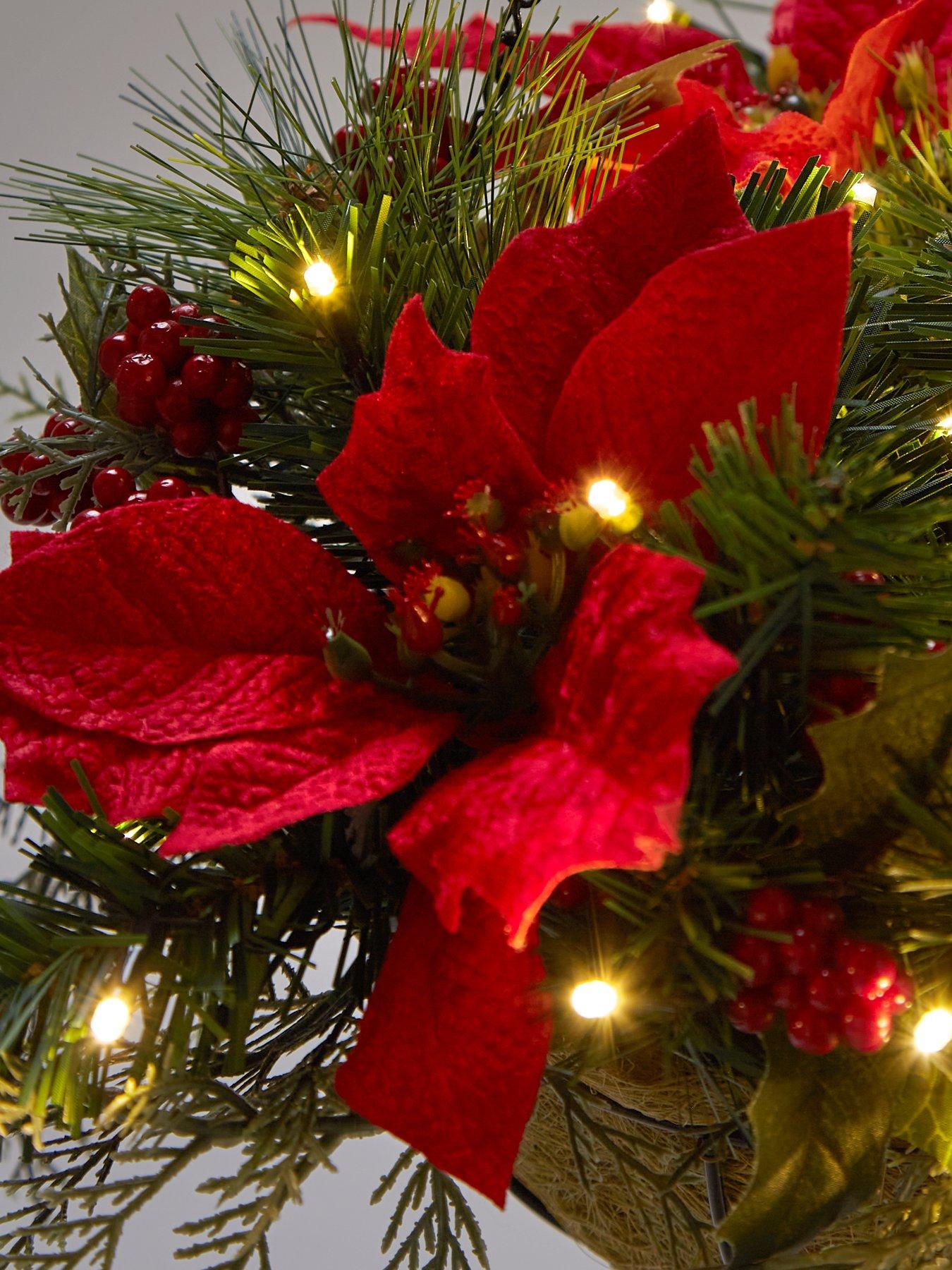 Image 4 of 5 of The Very Collection Pre Lit Poinsettia&nbsp;Christmas&nbsp;Hanging Basket - Red