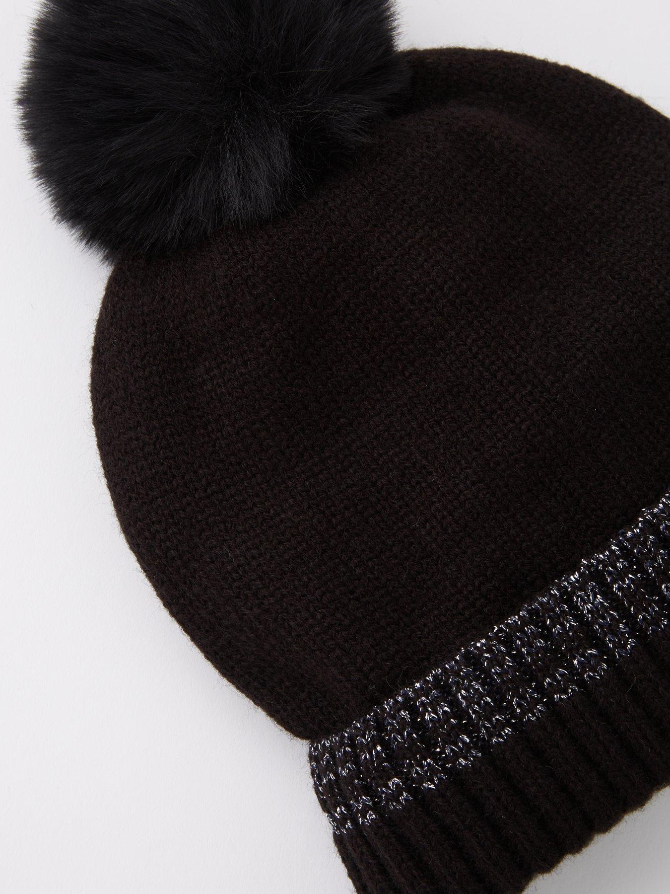 V by Very Older Girls Knitted Beanie Bobble Hat, Gloves and Scarf Set