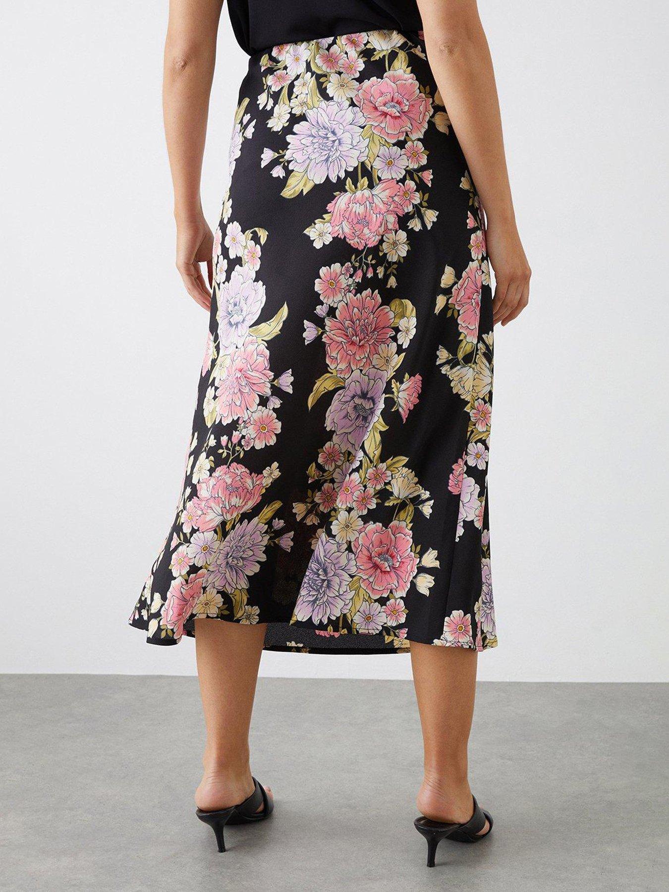 Floral Bias Skirt Black