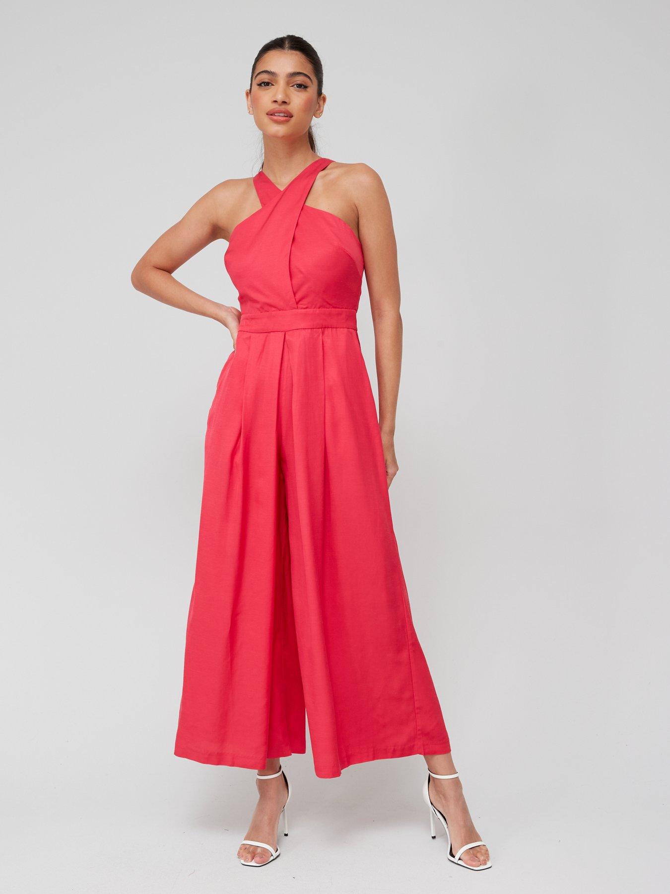 Karen Millen Linen Halter Jumpsuit Hot Pink very.co.uk