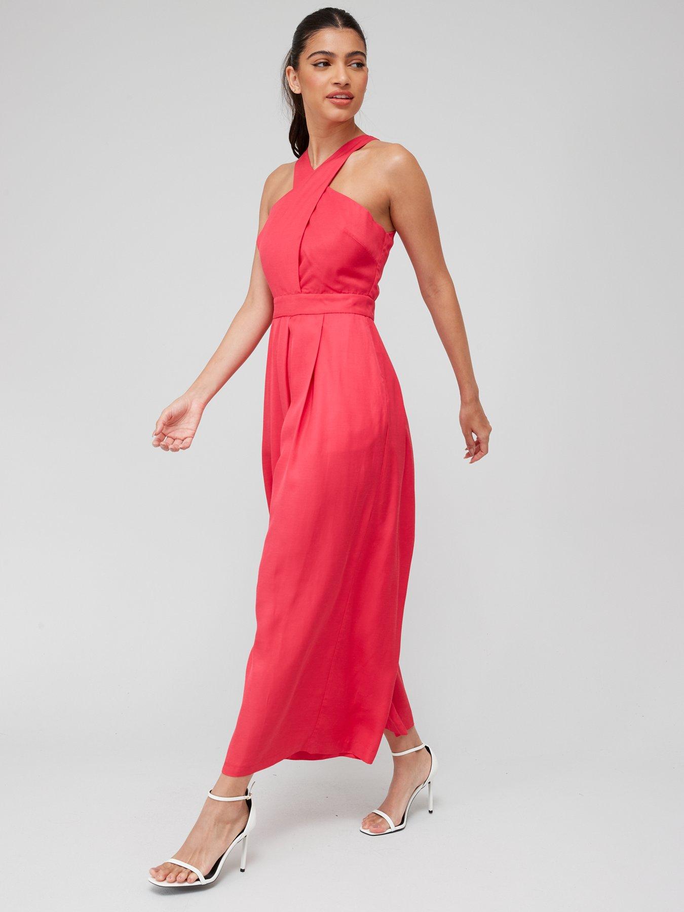 Karen Millen Linen Halter Jumpsuit Hot Pink Very.co.uk