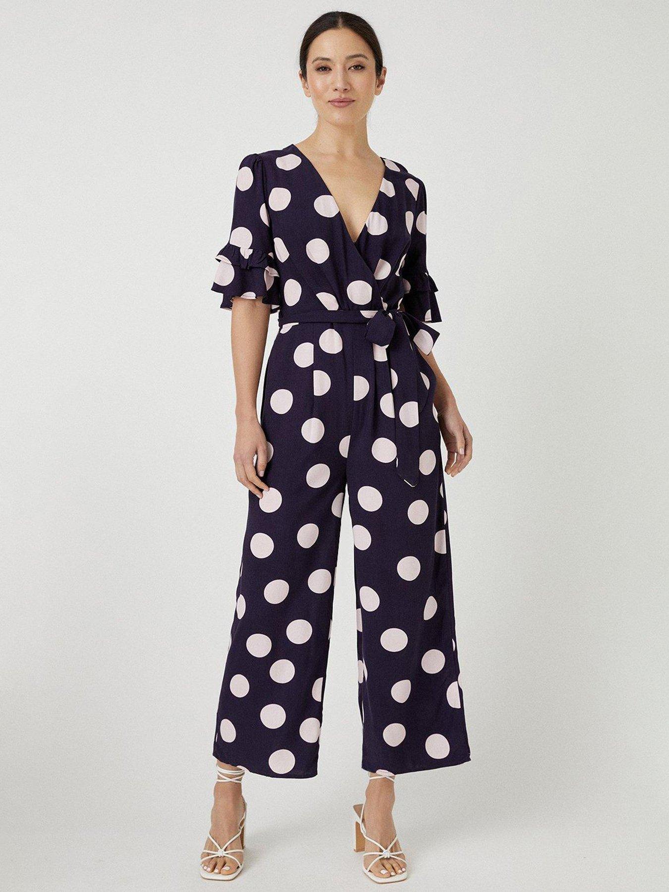 wallis-spot-print-wrap-jumpsuit-navy