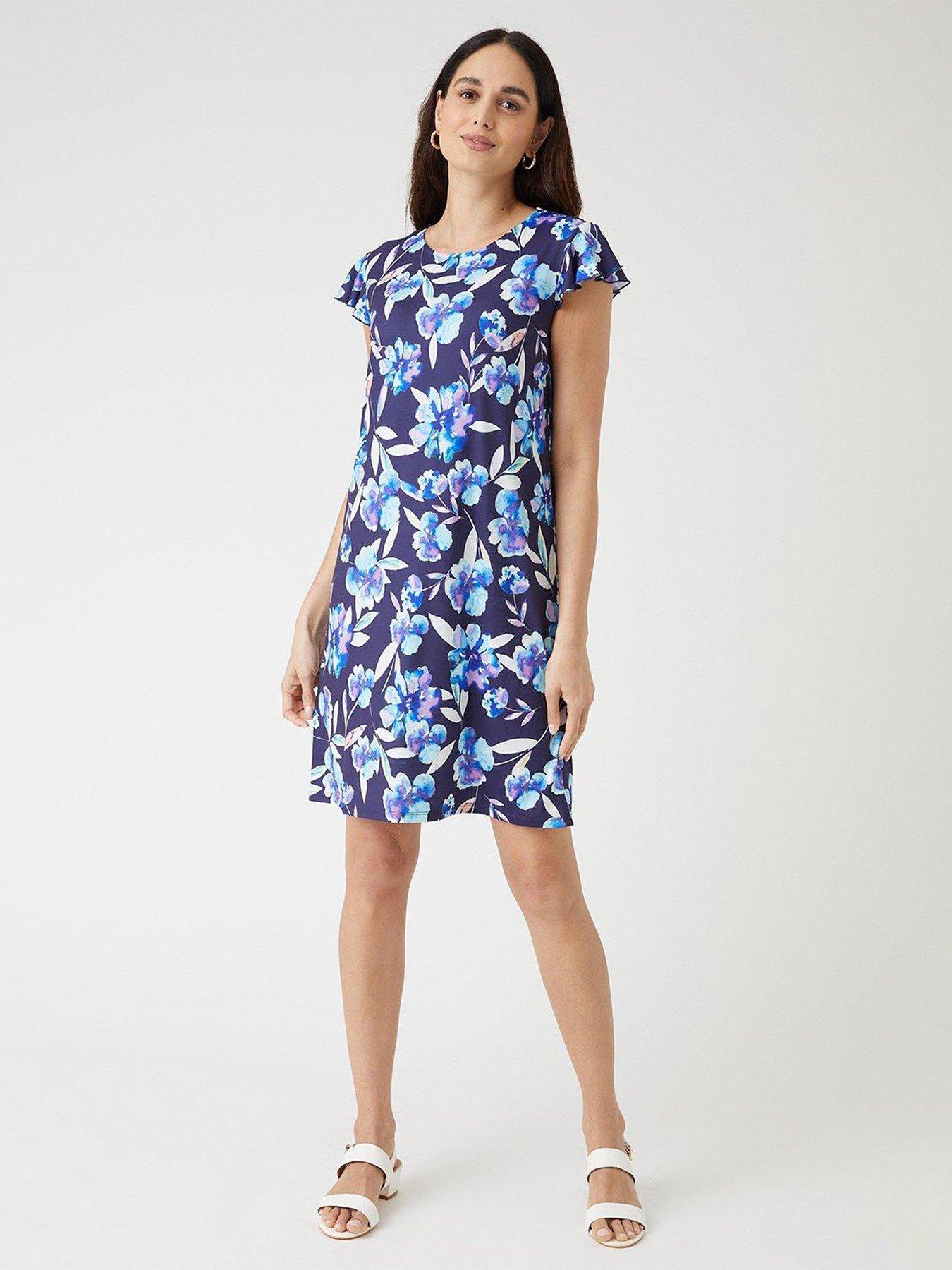 wallis-floral-jersey-shift-dress-blue