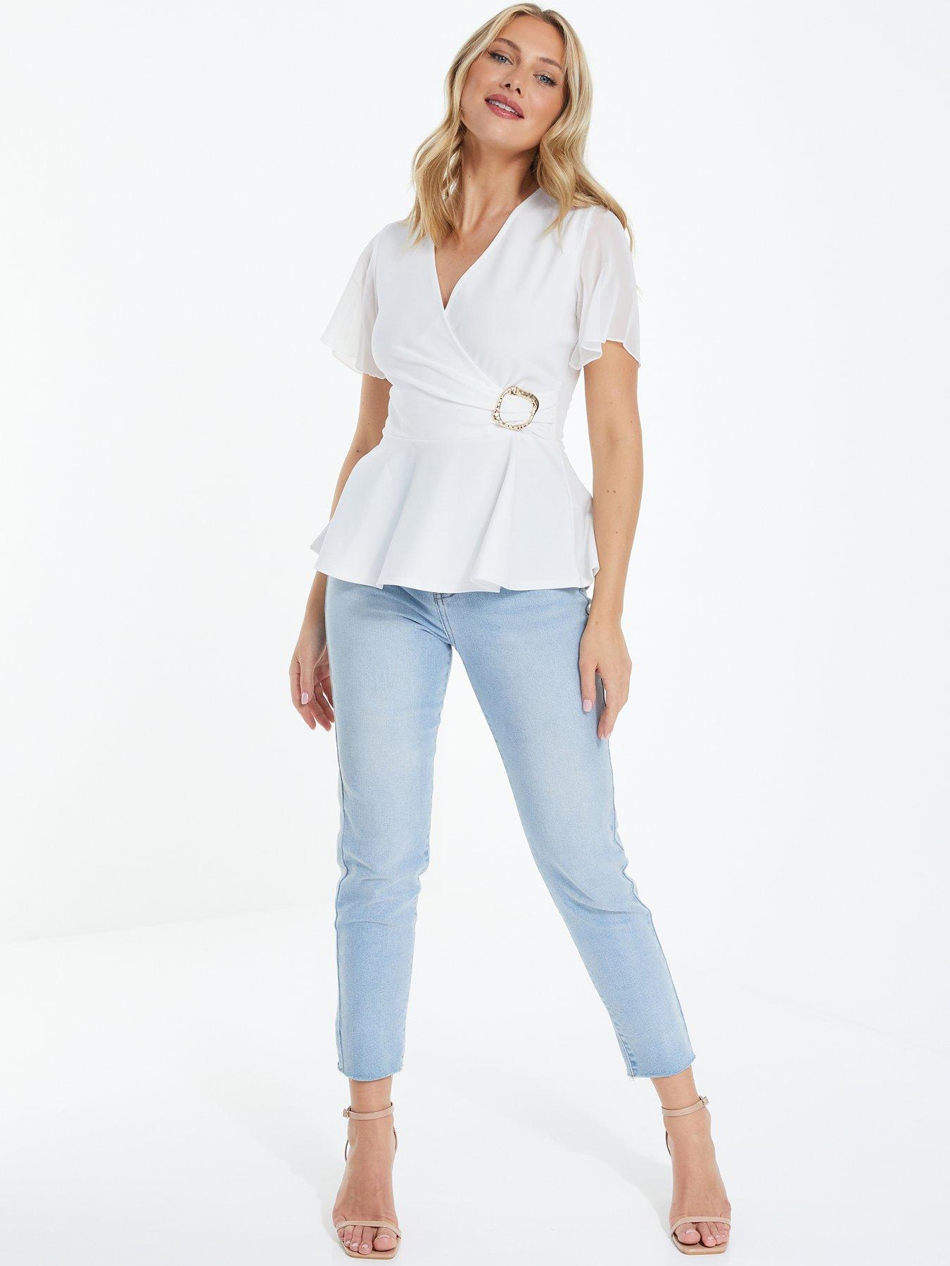 Buy Boohoo Wrap Chiffon Sleeves Bodysuit Top In White