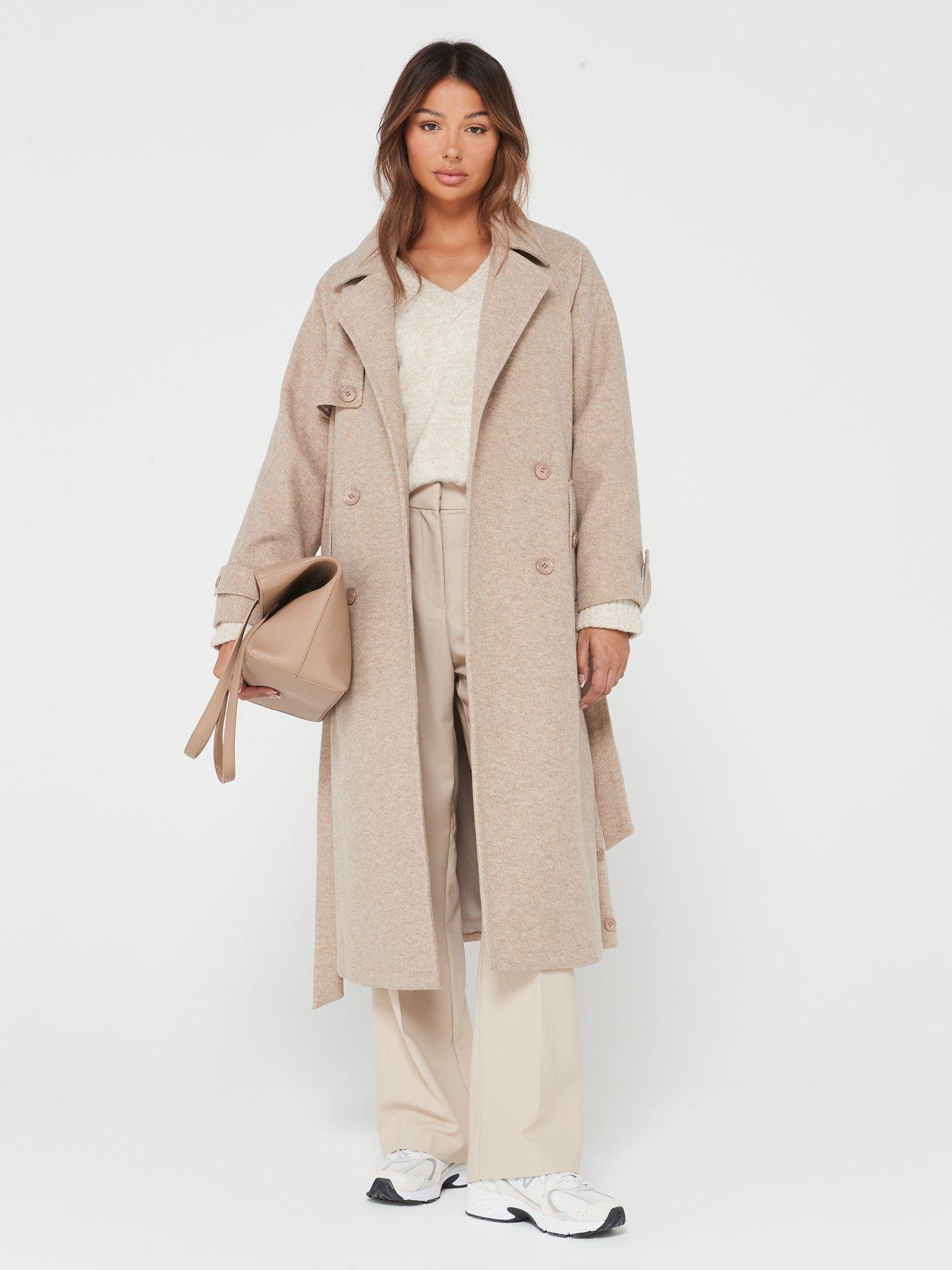 V by Very Faux Wool Trench Coat | very.co.uk