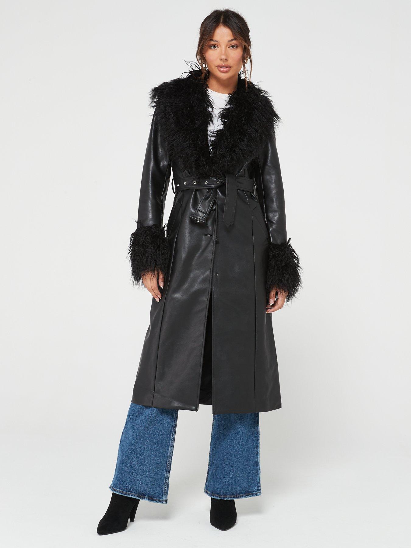 Long fur trimmed on sale coat