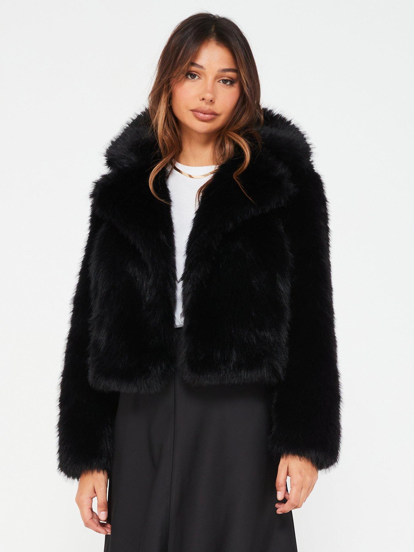 Short Faux Fur Jacket - Black - Ladies
