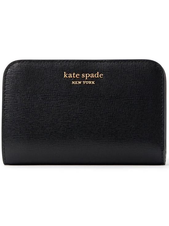 front image of kate-spade-new-york-morgan-saffiano-leather-compact-wallet-black