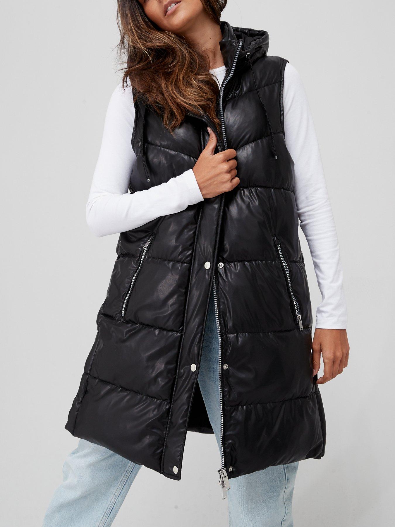 V by Very Pu Longline Padded Gilet - Black