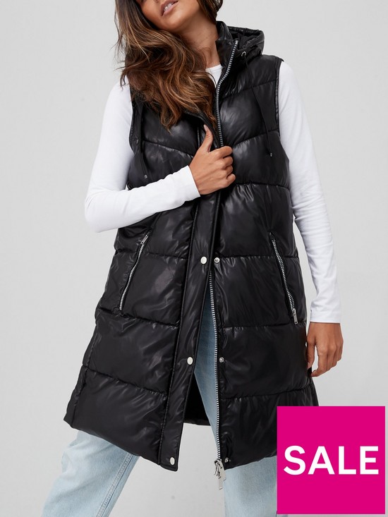 front image of v-by-very-pu-longline-padded-gilet-black