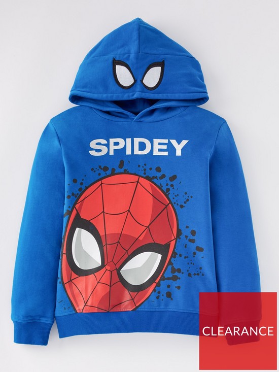 front image of spiderman-foil-print-hoodie-blue