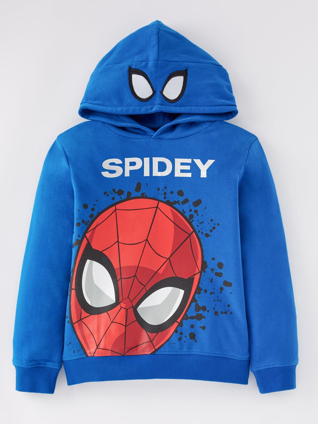 spiderman with blue hoodie