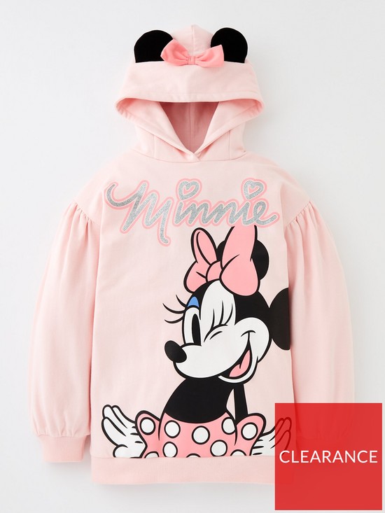 front image of minnie-mouse-glitter-print-hood-detail-hoodie-pink
