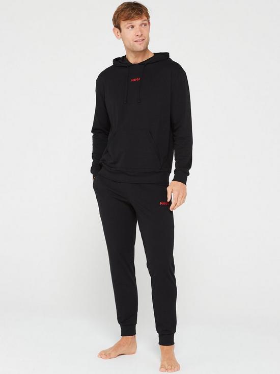 front image of hugo-bodywear-linked-lightweight-long-pyjama-black