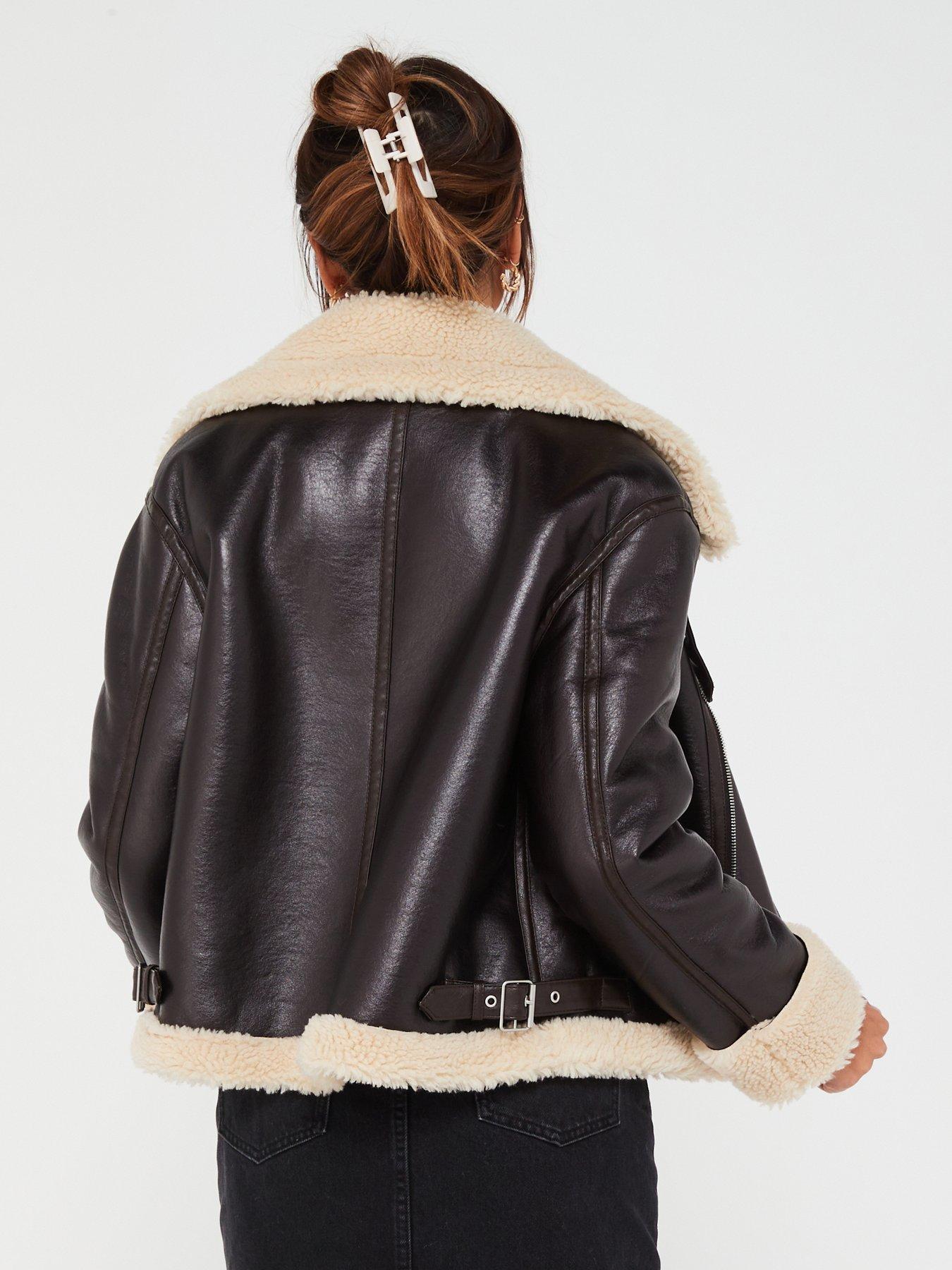 Faux Shearling Aviator Jacket Black