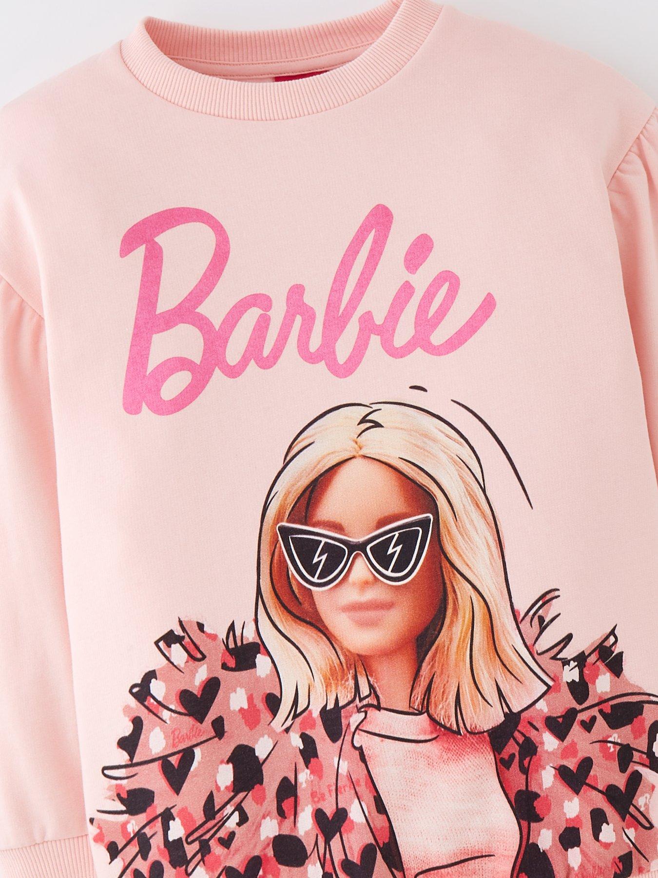 Barbie Girls 2 Piece Puff Sleeve Longline Sweatshirt and Leggings Set -  Pink | very.co.uk